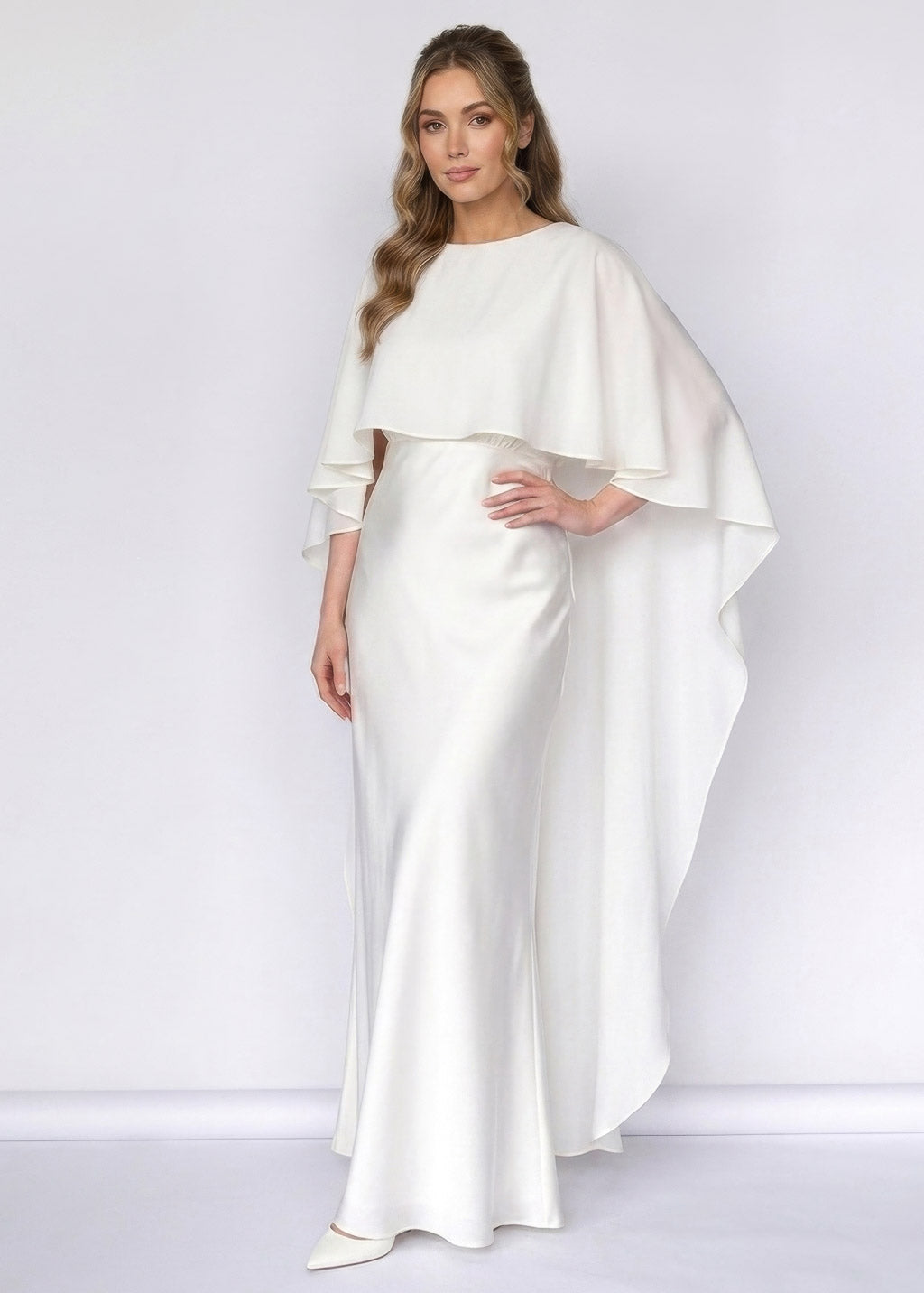 Шовкова довга сукня з шифоновим кейпом в кольорі Navy Blue