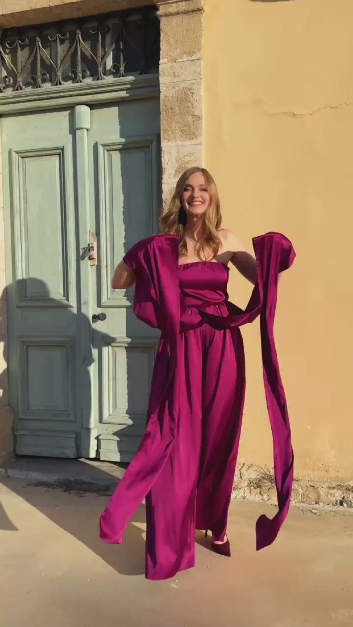 Шовковий комбінезон Infinity з кишенями в кольорі Dark Fuchsia